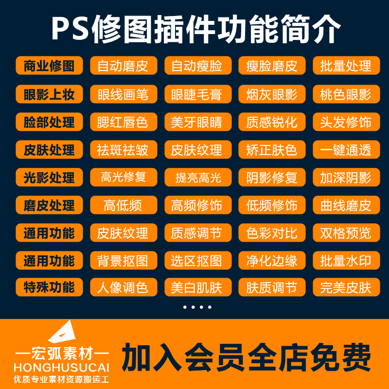 ps插件一键磨皮批量ps修图插件影楼设计新手可用支持win/mac系统-宏弧素材